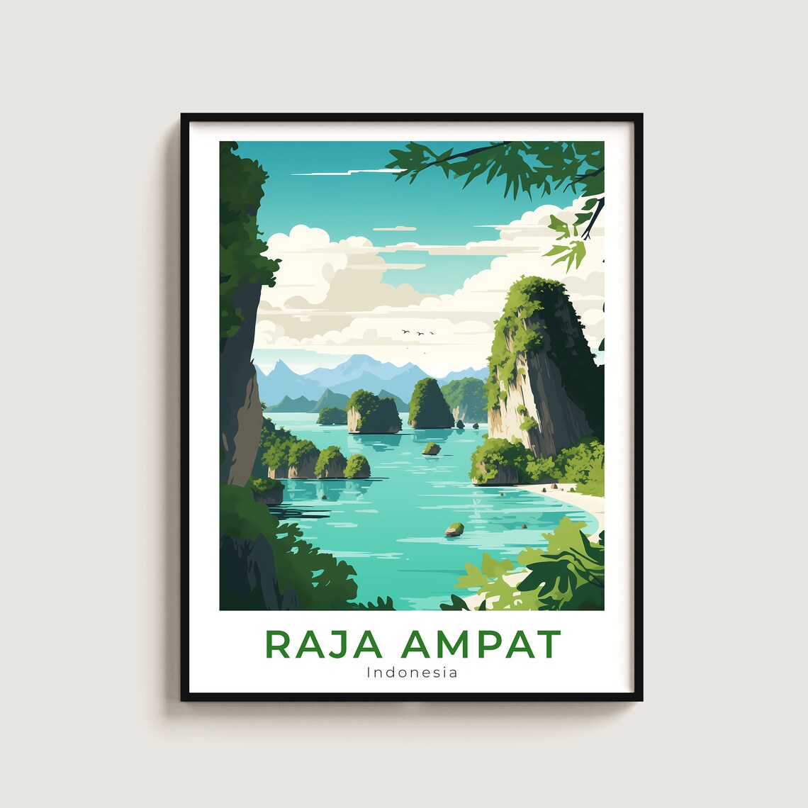 Raja Ampat Indonesia Tropical Islands Turquoise Sea Travel Art Poster