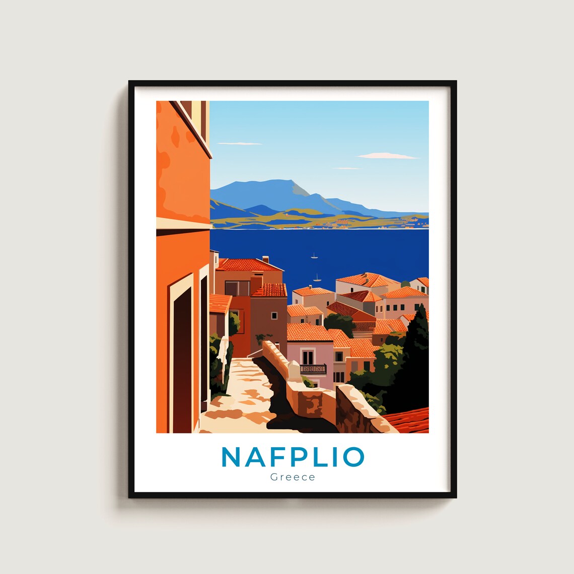 Nafplio Greece Old Town Street Sailboat Harbor Travel Poster Decor