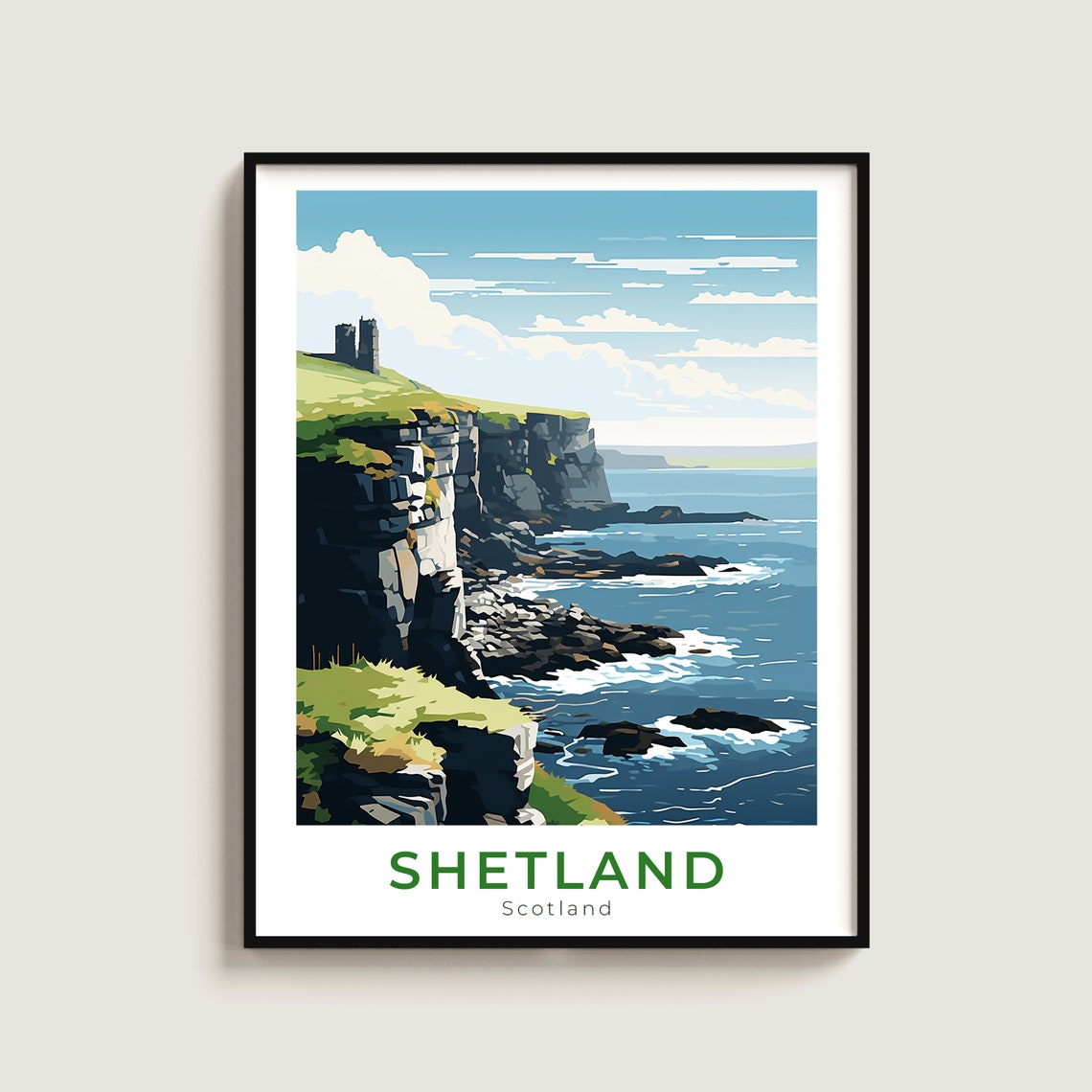 Shetland Scotland Rugged Sea Cliffs Castle Tower Coastal Wall Art