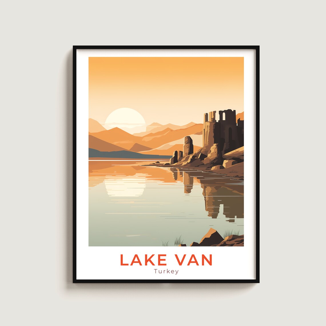 Lake Van Turkey Sunset Castle Ruins Lakeside Travel Golden Poster