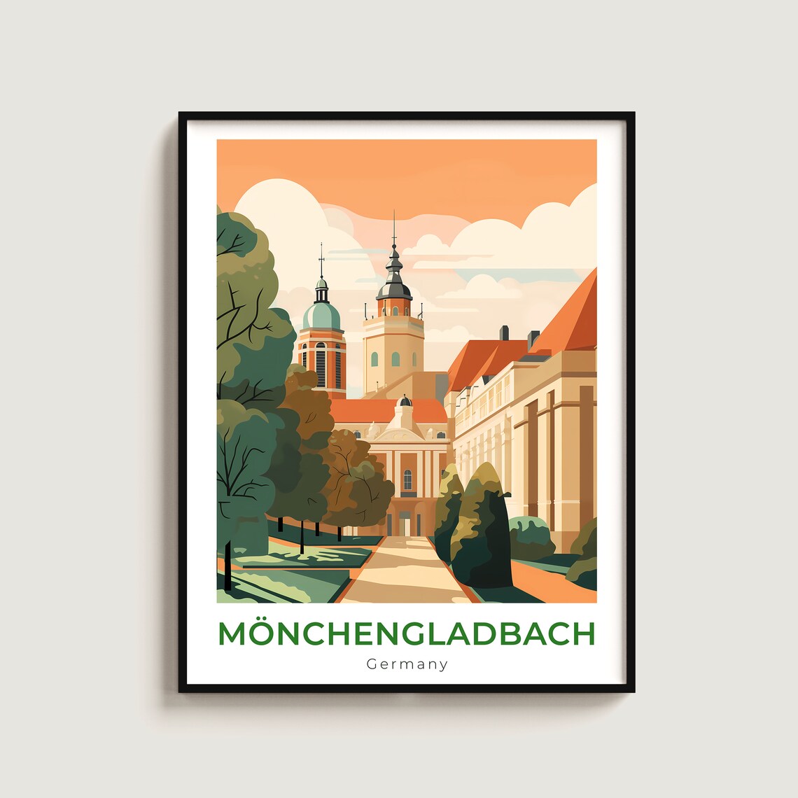Mönchengladbach Germany Abbey Towers Sunset Park Avenue Travel Poster