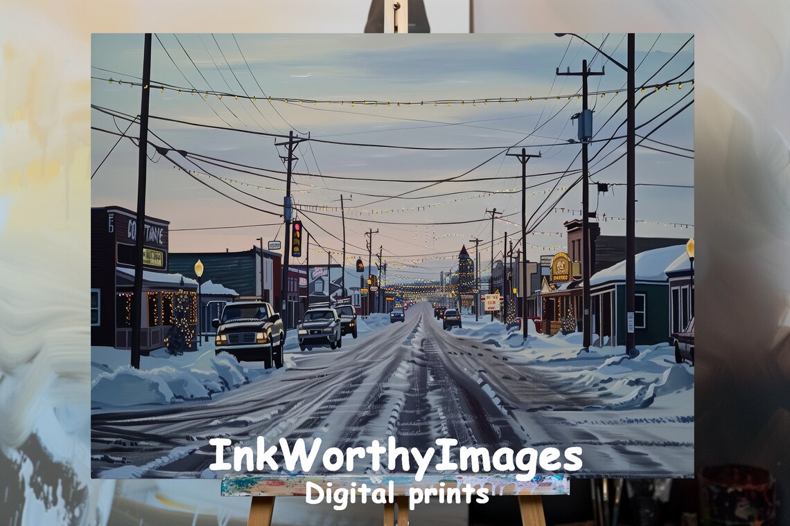 Small Town Winter Street Scene, Christmas Village