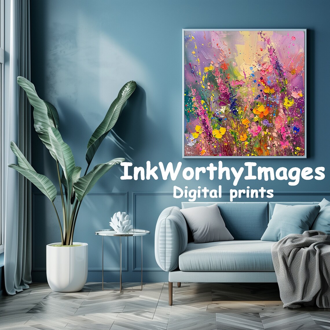 Flower Meadow Impressionistic Floral Artwork, Nature Decor - Image 3