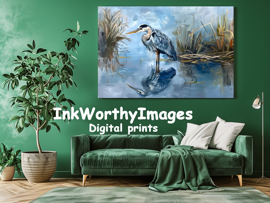 Blue Heron in Marsh, Serene Wetland Landscape - Image 3
