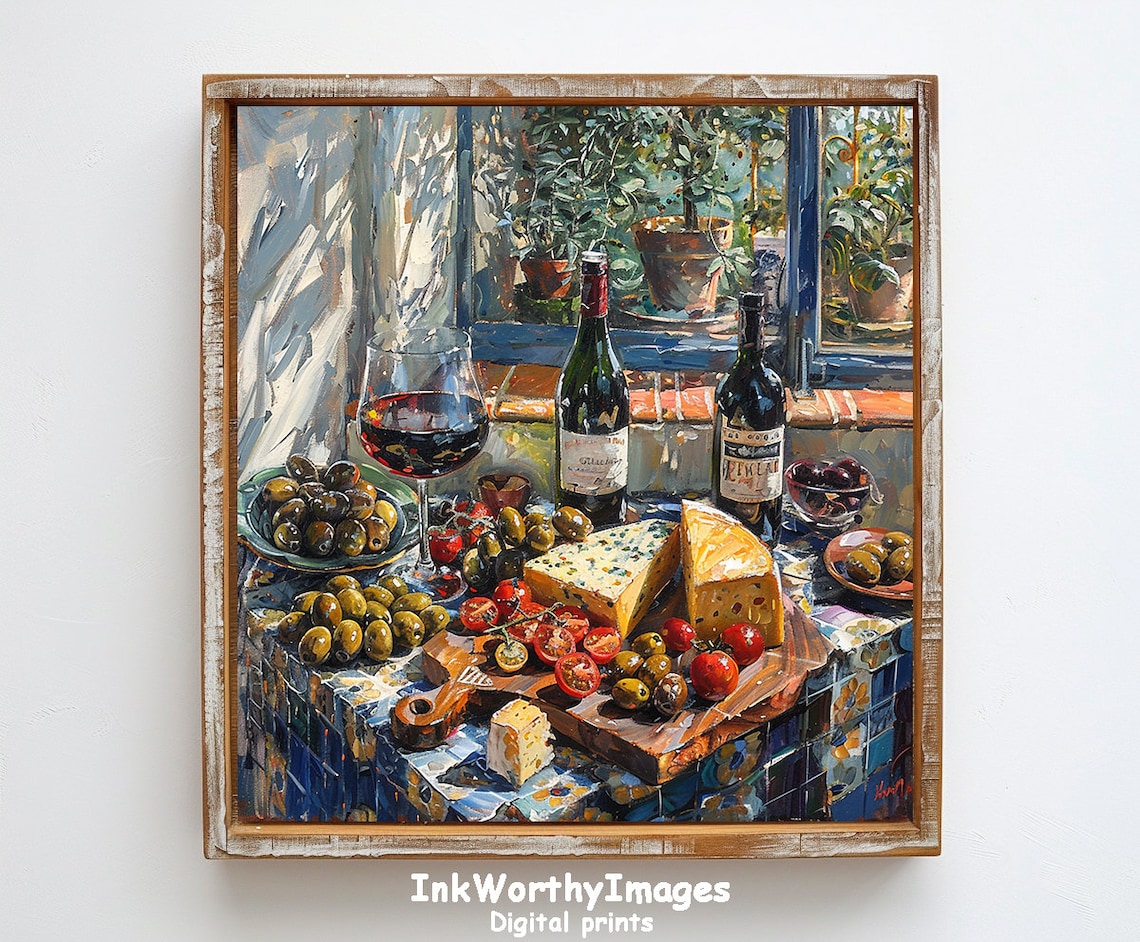 Wine And Cheese, Gourmet Still Life Art Print - Image 5