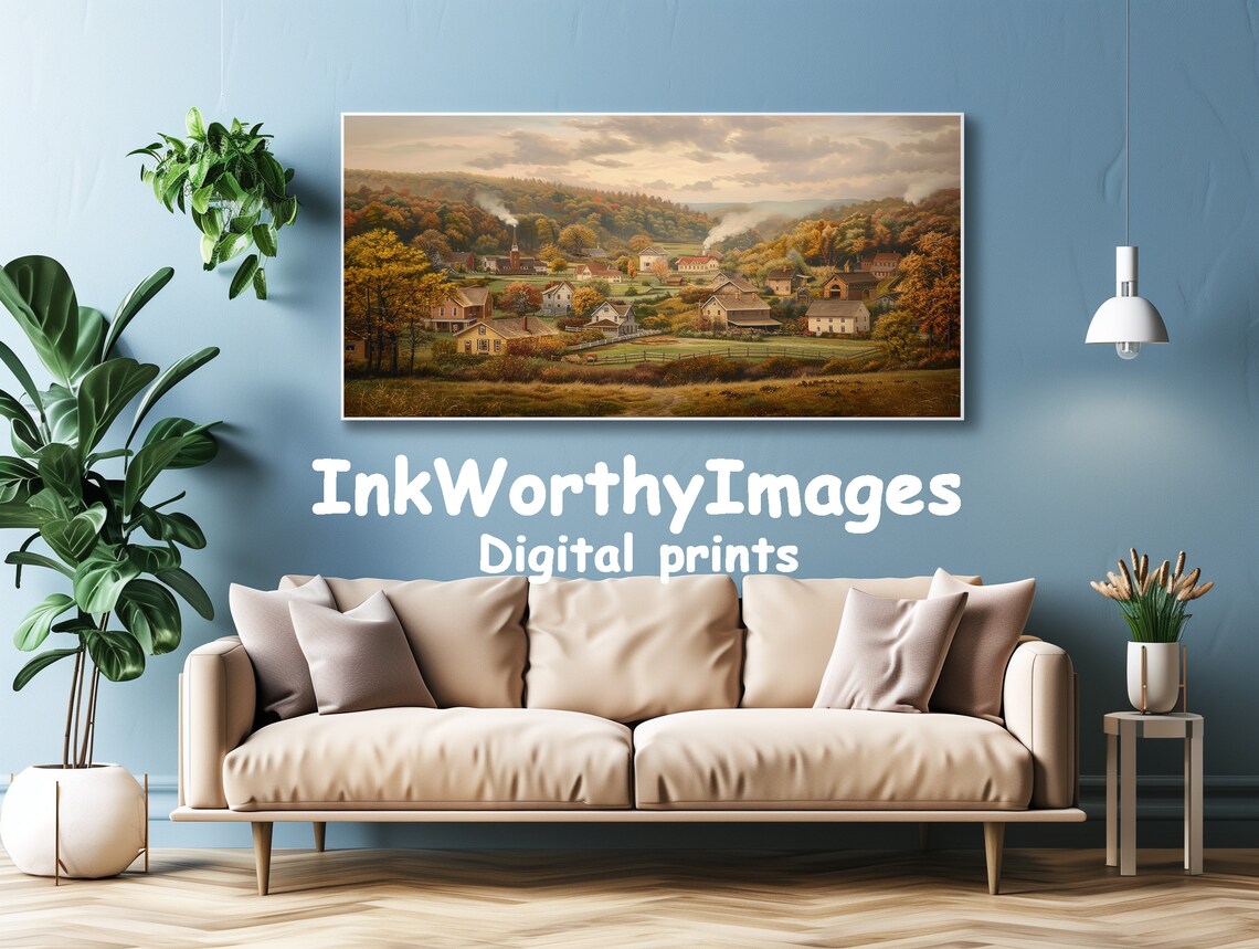 Charming Autumn Village, Cozy Fall Landscape Art - Image 4