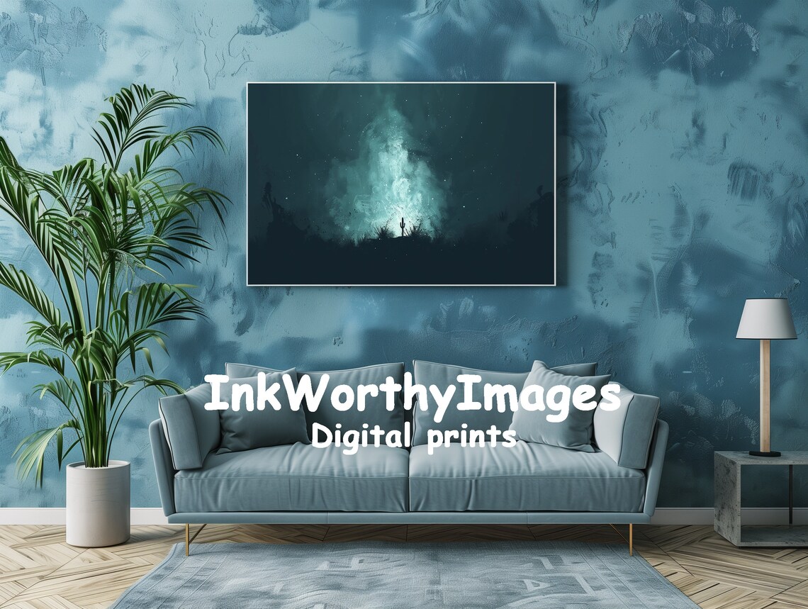 Mystical Desert Night Cosmic Cactus Silhouette Art Print - Image 2