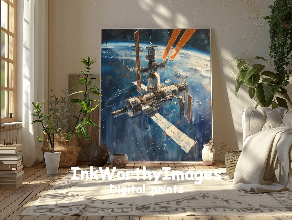 Space Station Painting, Outer Space Astronaut View - Image 5