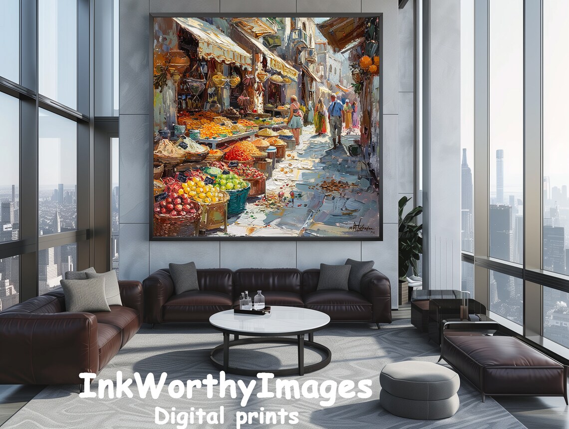 Bustling Market Street, Urban Marketplace Art Print - Image 4