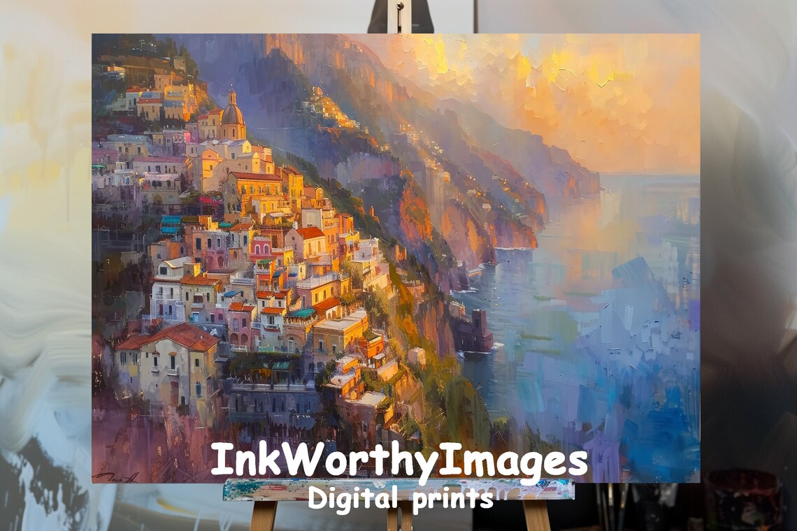 Cliffside Village Mediterranean Sunset Coastal Landscape