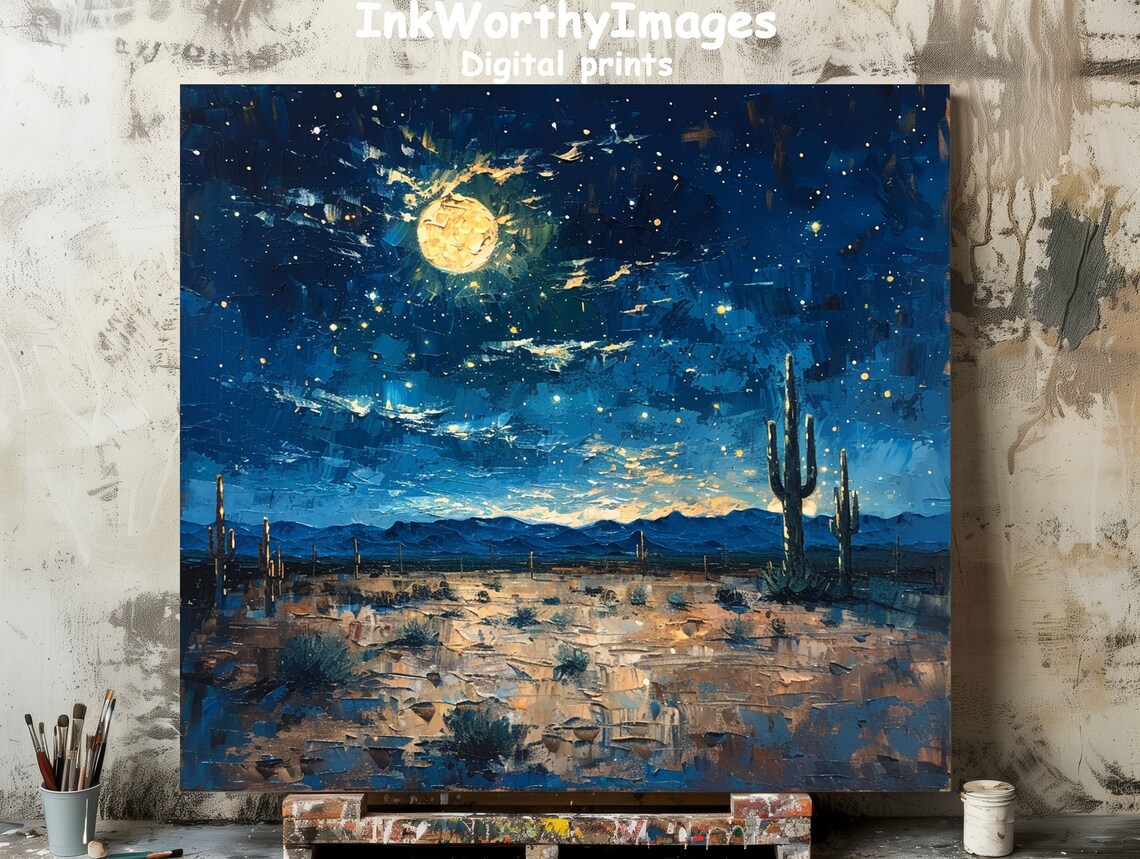 Desert Moonlit Night, Serene Southwestern Landscape