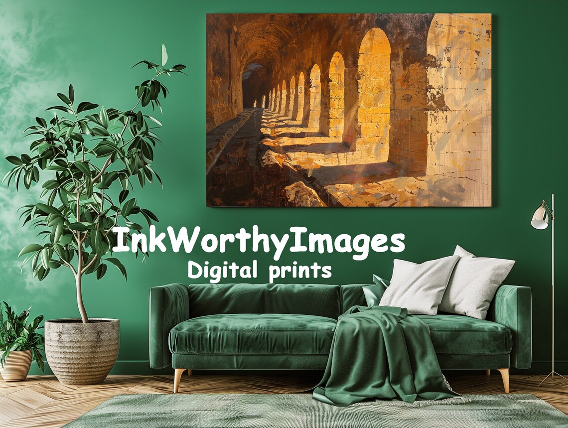 Ancient Arches, Sunlit Corridor Art Print - Image 2