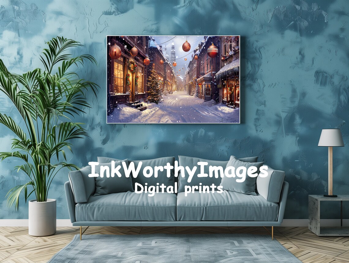 Christmas Market Street, Snowy Winter Wonderland - Image 2