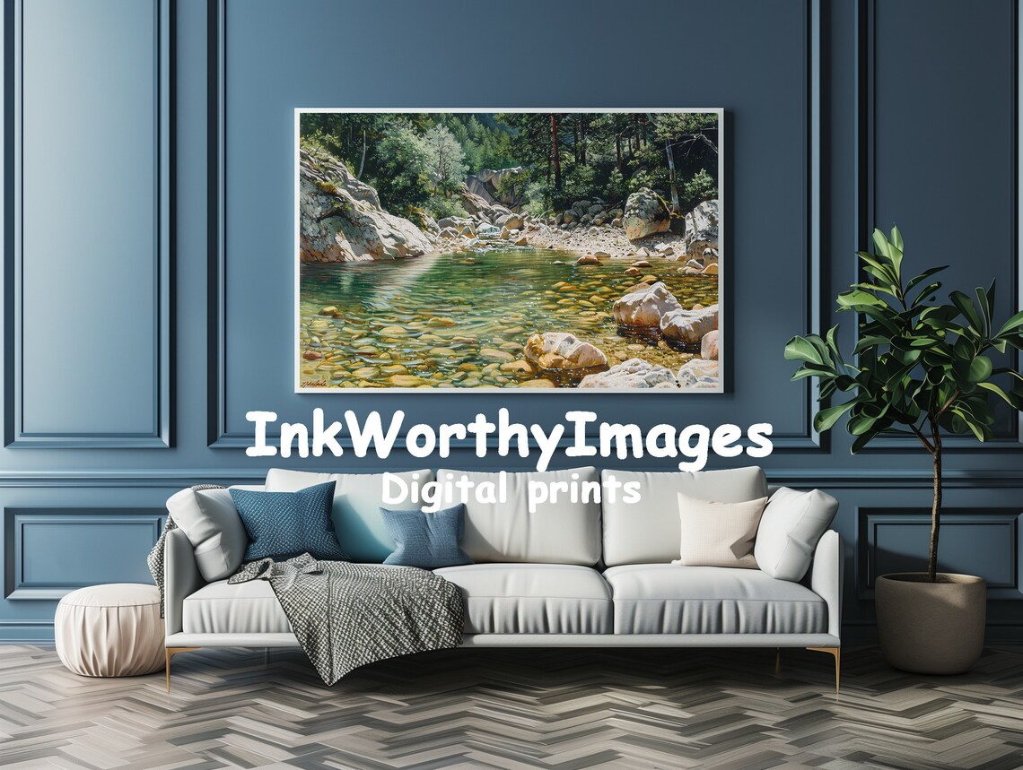 Clear Mountain Stream, Tranquil Waterscape Art Print - Image 4