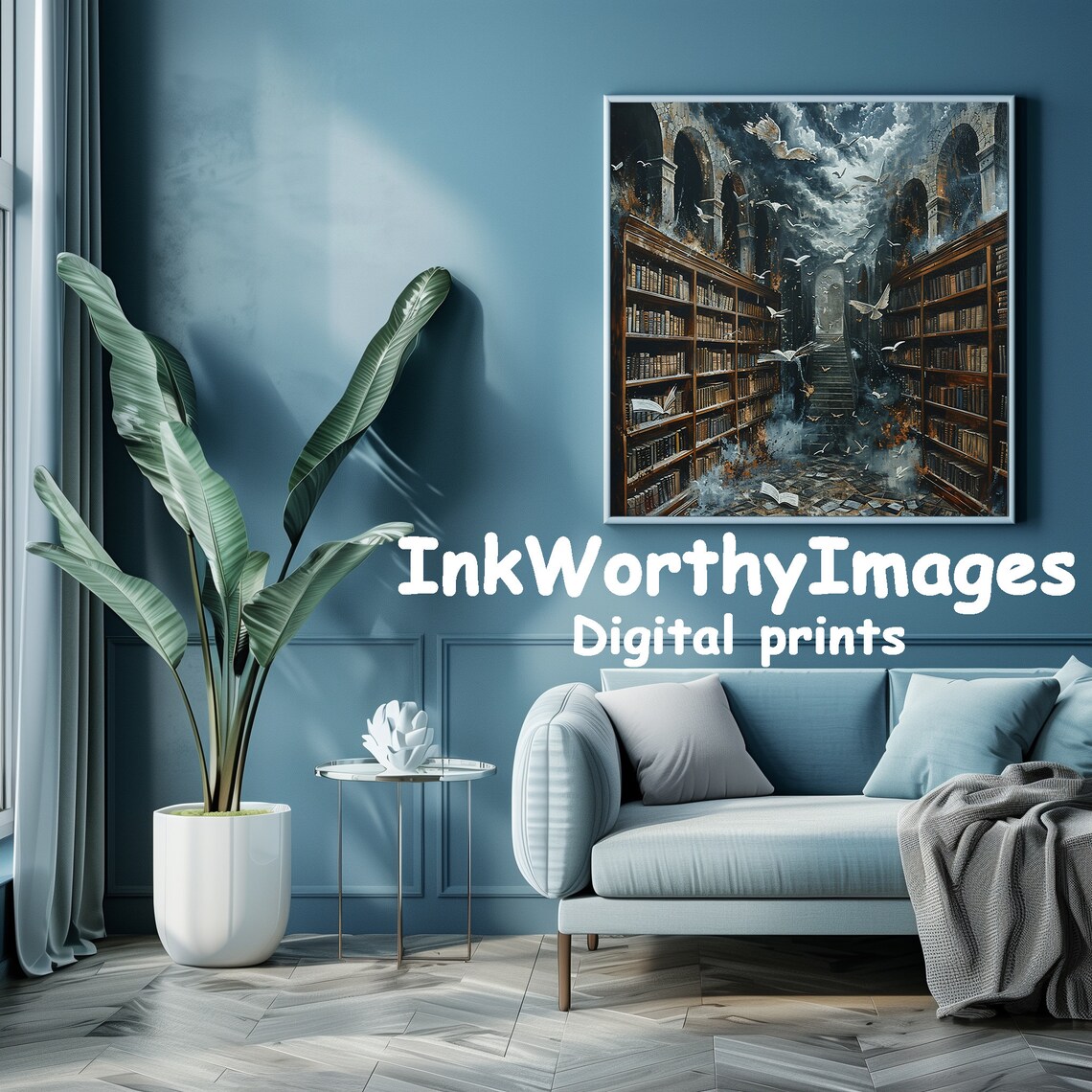 Enchanted Library With Flying Books, Fantasy Art Print - Image 5