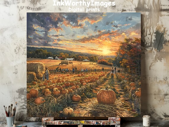 Autumn Harvest Sunset Pumpkin Patch Rustic Farm Life Art Print