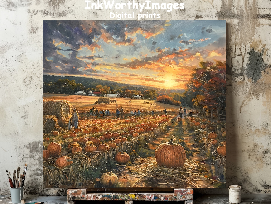 Autumn Harvest Sunset Pumpkin Patch Rustic Farm Life Art Print
