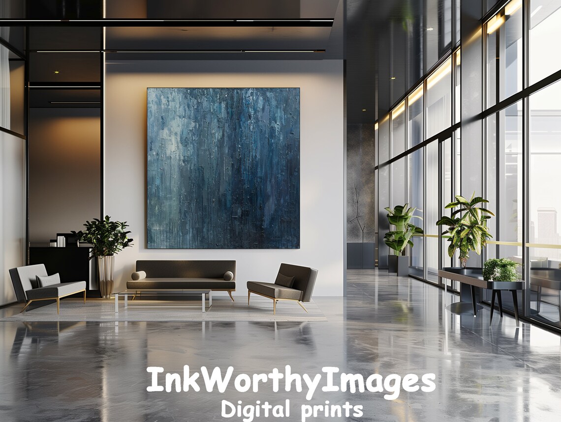 Deep Blue Abstract Textured Monochrome Art Print - Image 2