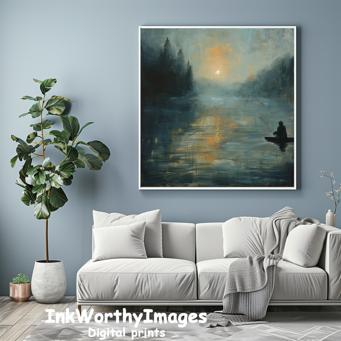 Tranquil Fishing At Sunrise, Serene Lake Scene - Image 2