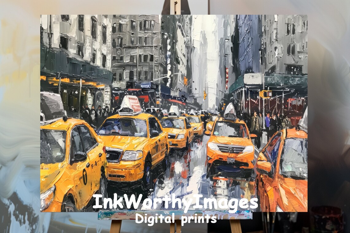 New York City Streets Yellow Taxi Scene, Urban Cityscape