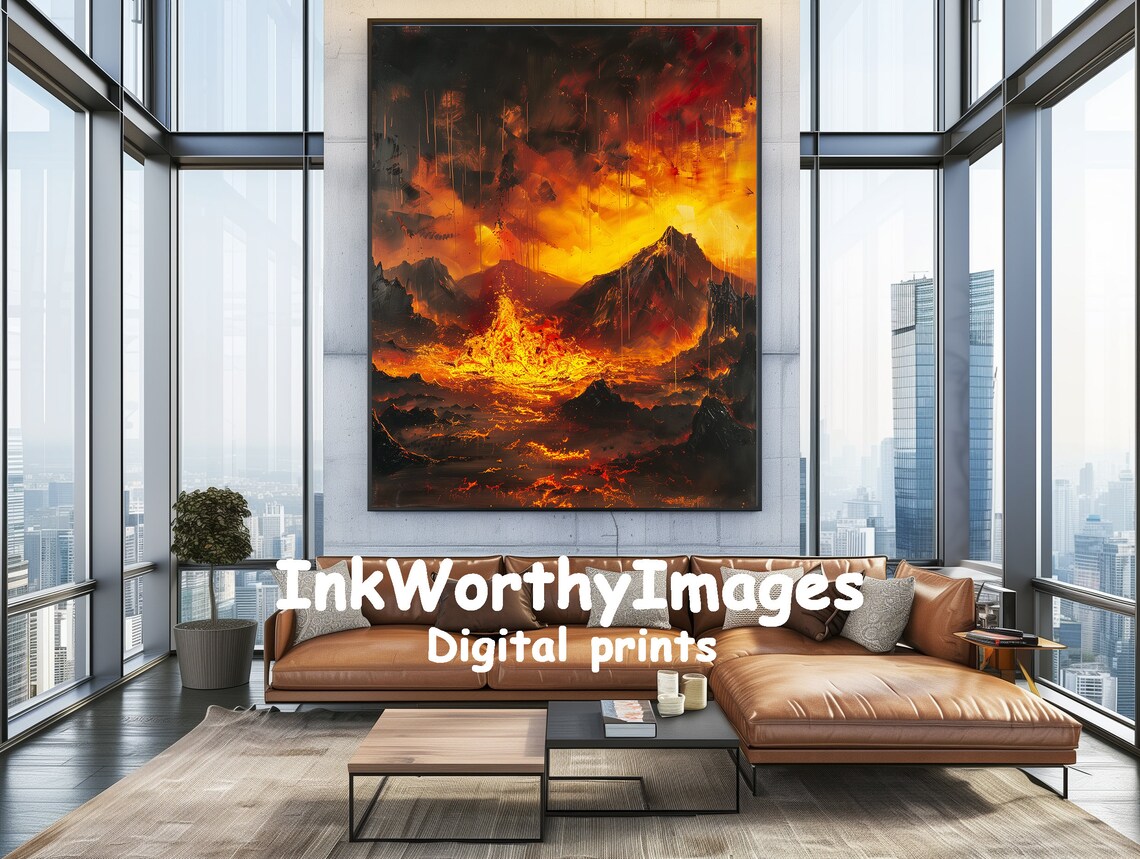 Volcanic Eruption Abstract Art, Fiery Landscape - Image 4