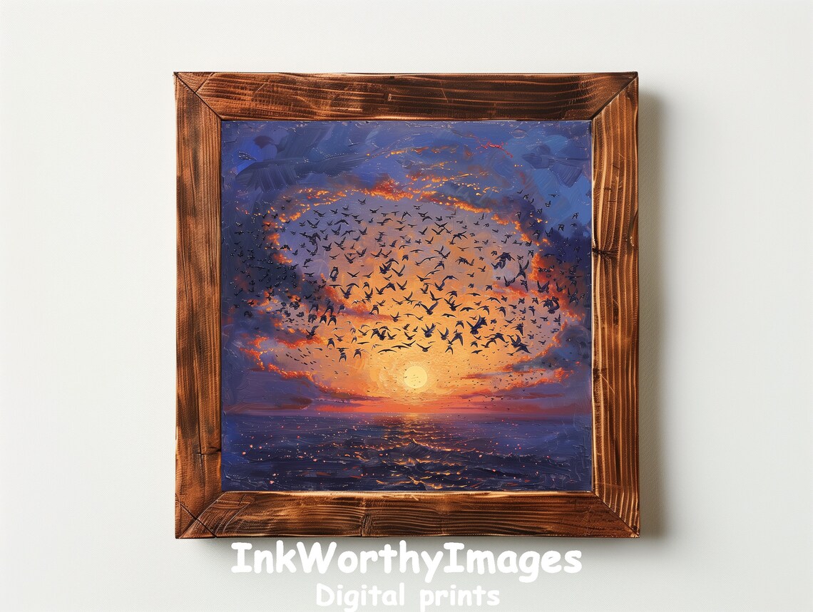 Sunset Birds Flight Ocean Seascape, Evening Sky - Image 2