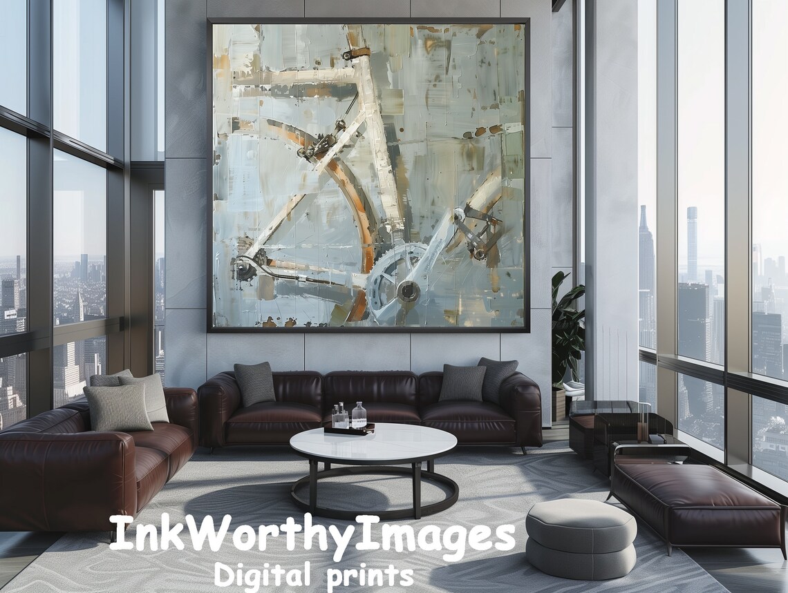 Abstract Bicycle Painting, Modern Industrial Decor - Image 4