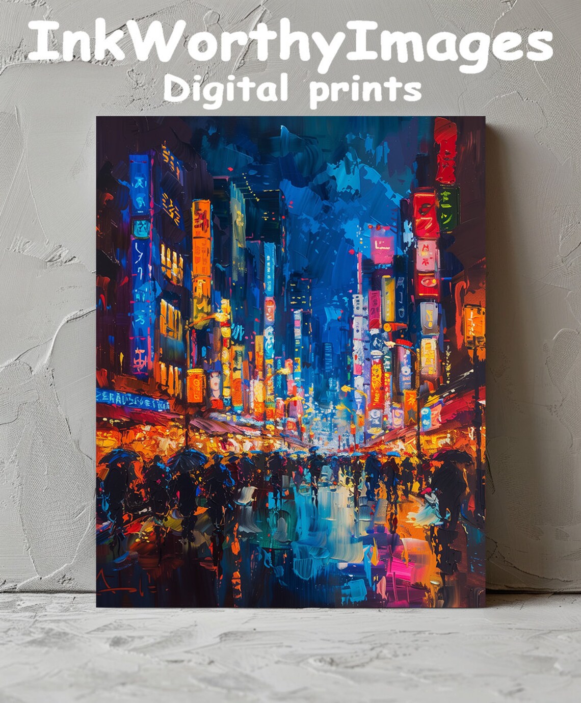 Tokyo Night Street Scene, Neon Cityscape Print