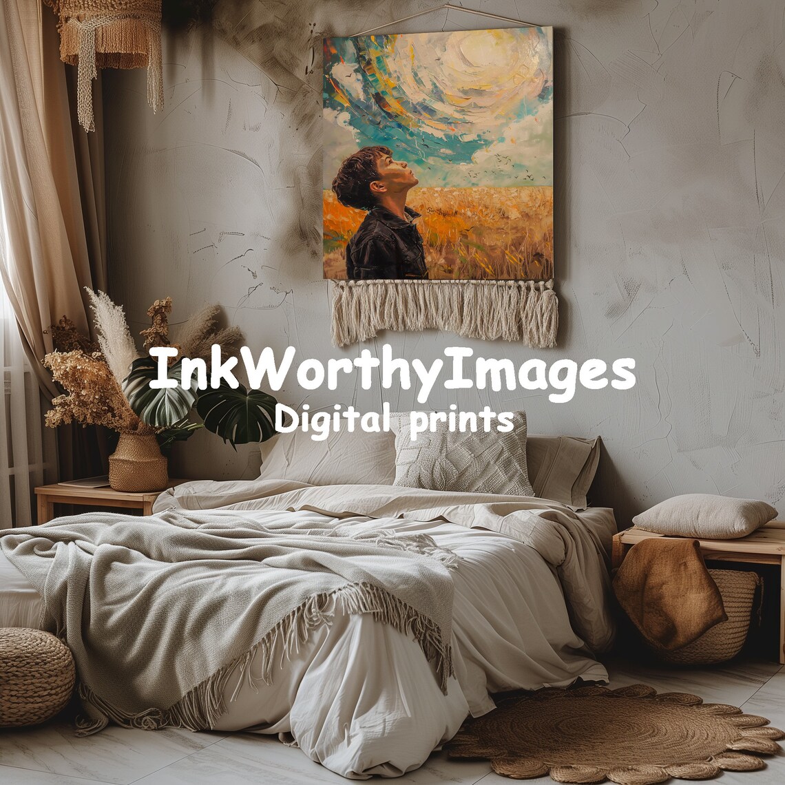 Boy Gazing At Swirling Sky, Inspirational Art Print - Image 4
