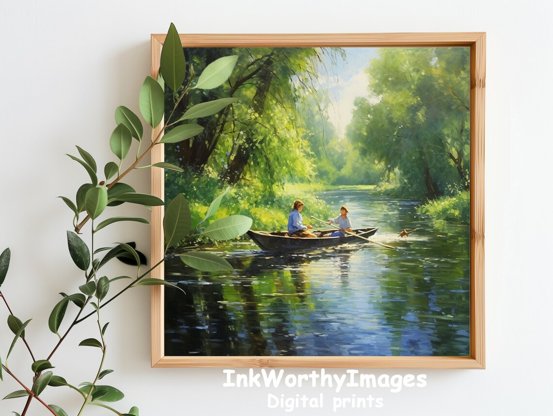 Serene River Boating Scene, Peaceful Landscape - Image 6