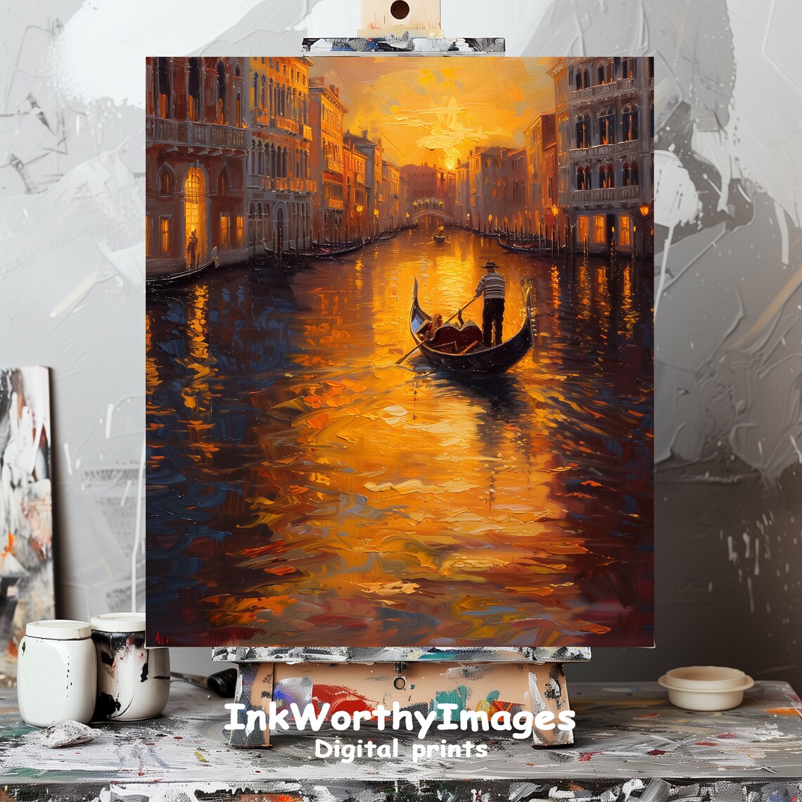 Venetian Sunset Gondola Art Print, Venice Canal - Image 5