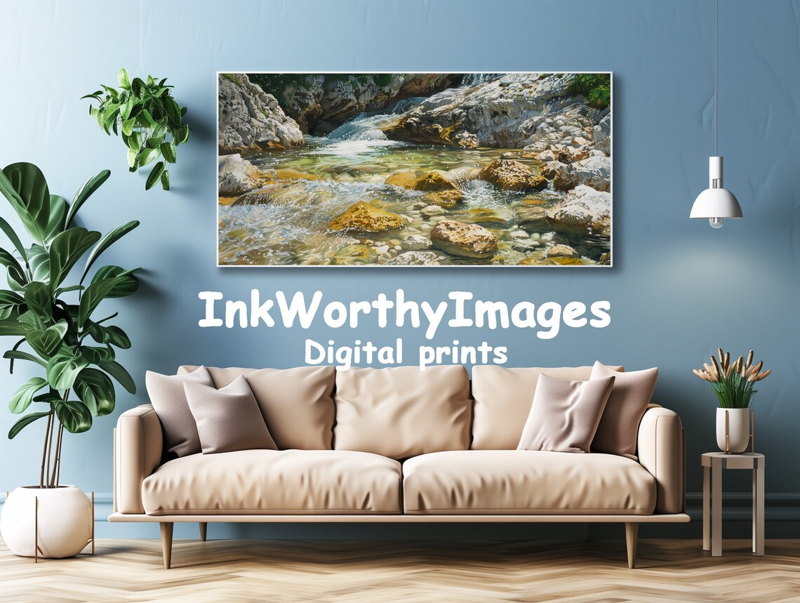 Crystal Clear River, Rocky Stream Landscape Art Print - Image 4