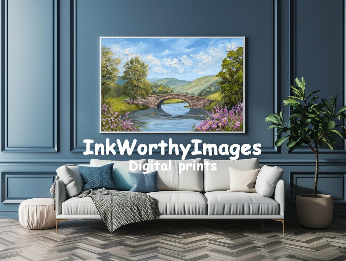Stone Bridge in Blooming Countryside, Springtime Landscape - Image 4