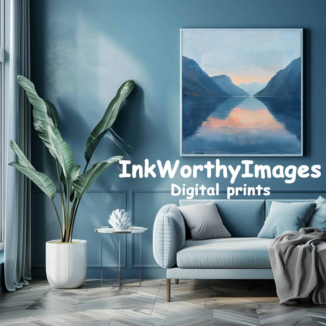 Tranquil Mountain Lake Sunset Art Print - Image 3