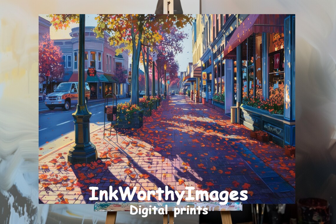 Autumn City Street Fall Downtown Art Print