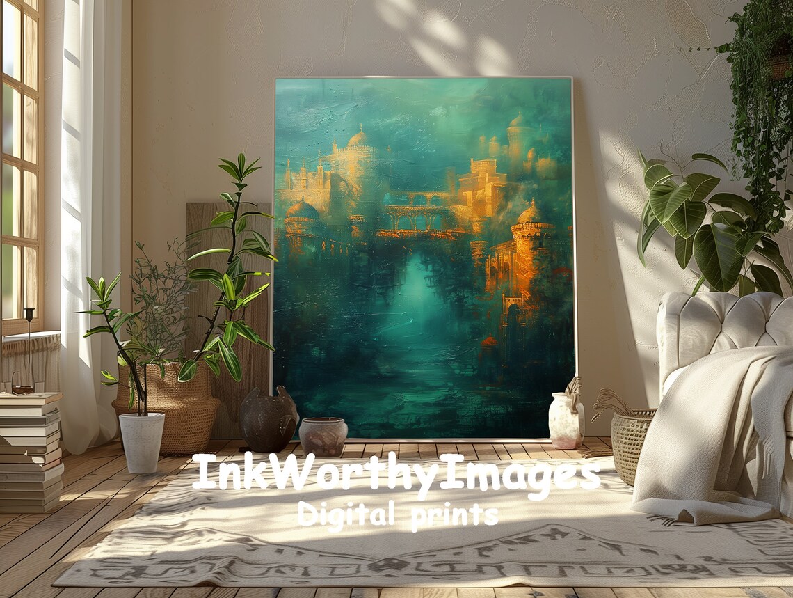 Mystical Ancient City Painting, Fantasy Castle - Image 3
