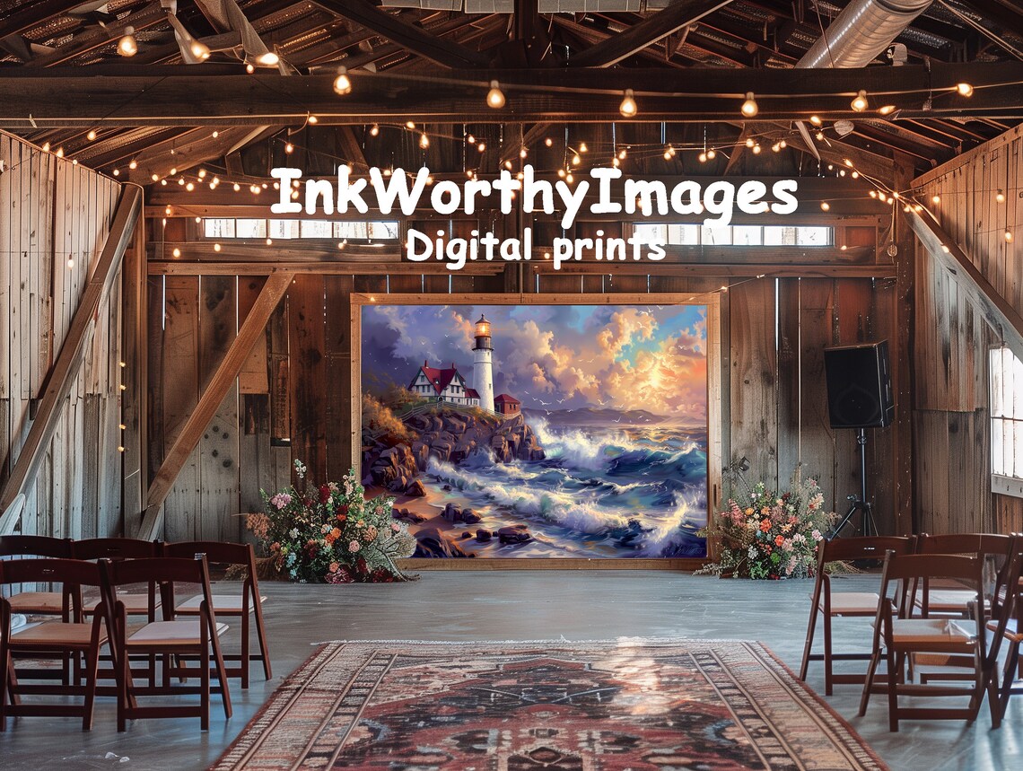 Lighthouse At Sunset, Coastal Seascape Print