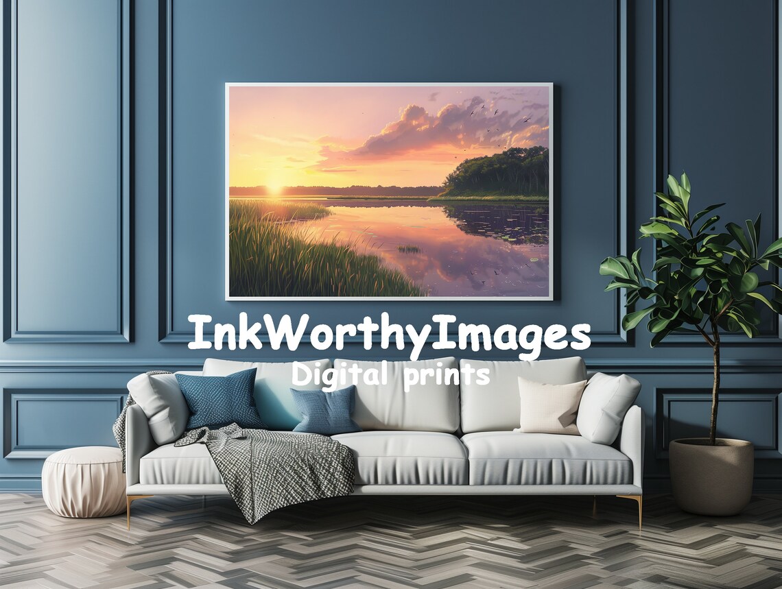 Tranquil Sunset Over Marshlands, Serene Waterscape - Image 4