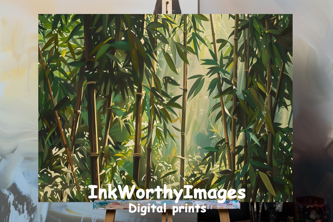 Sunlit Bamboo Forest, Tranquil Nature Scene Art