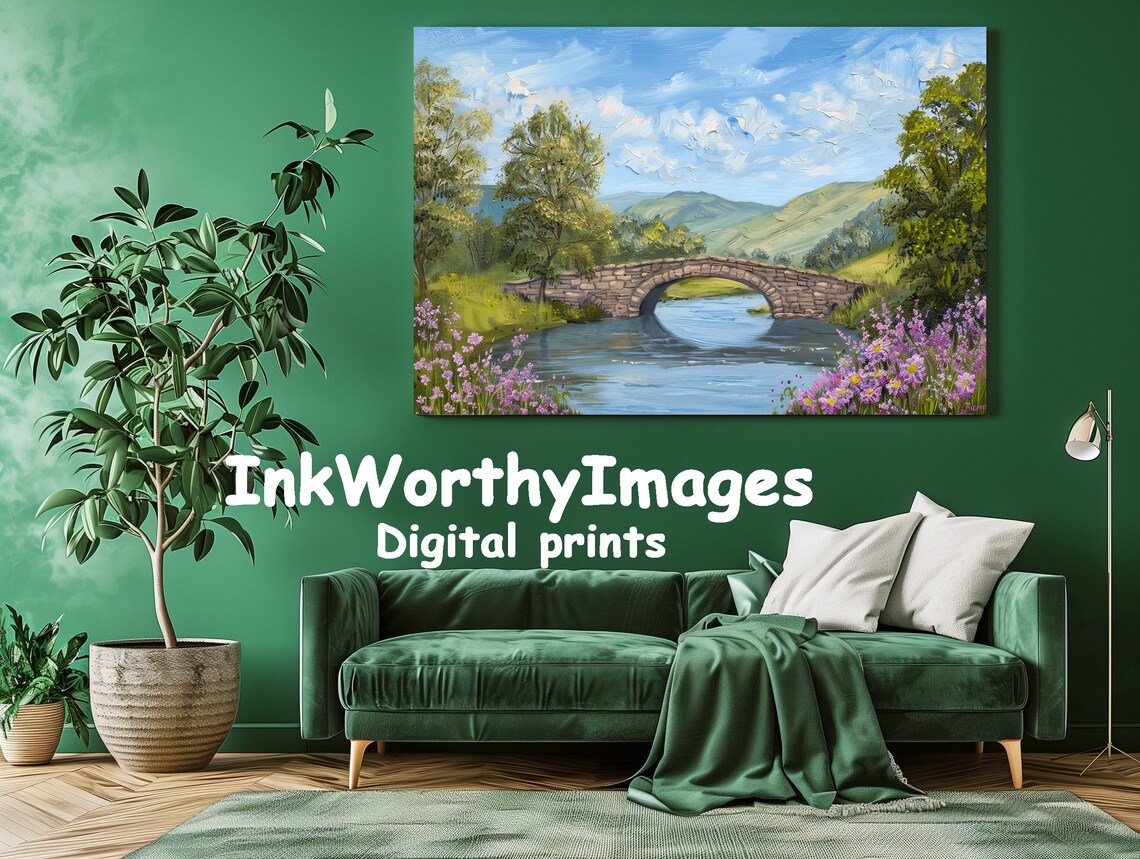 Stone Bridge in Blooming Countryside, Springtime Landscape - Image 2