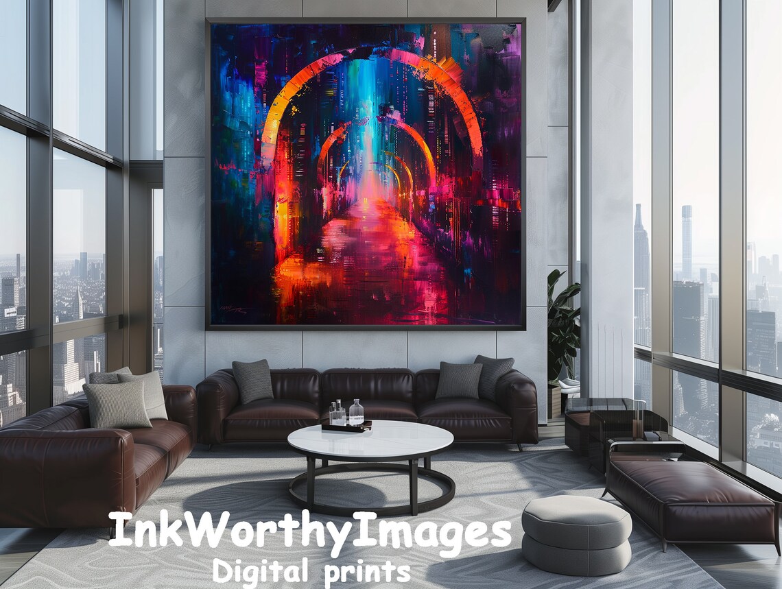 Neon Cityscape, Vibrant Urban Tunnel Decor - Image 3