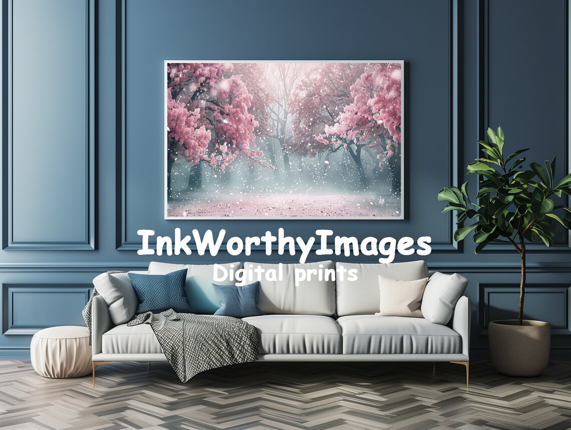 Cherry Blossom Forest In Mist, Spring Landscape Art - Image 4