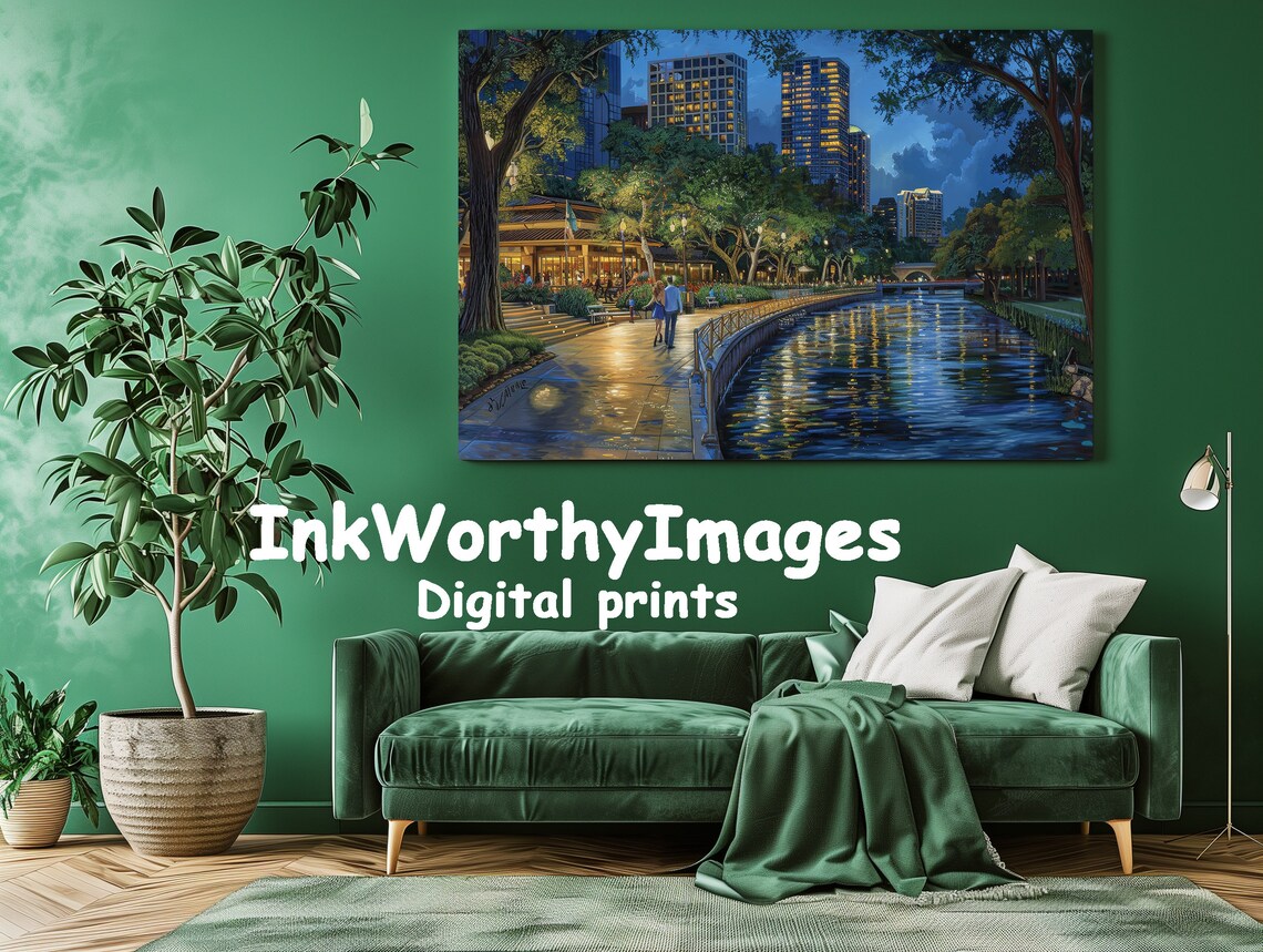 City Lights And Reflections, Urban Nightscape Art Print - Image 2