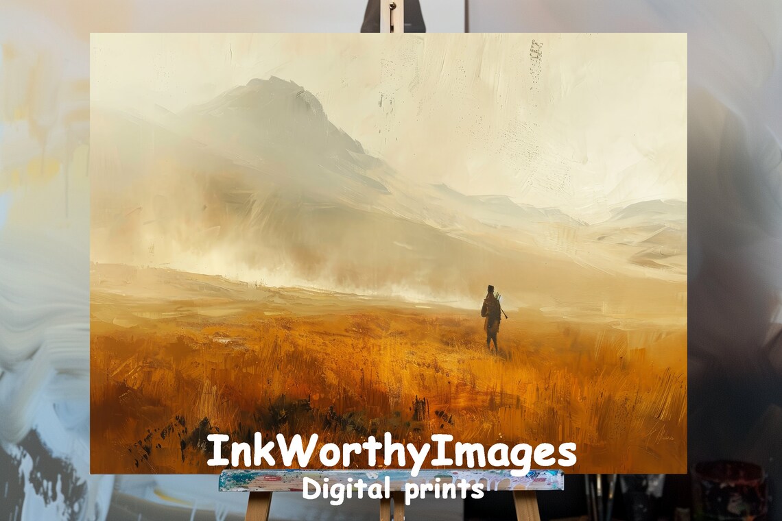 Abstract Desert Landscape Painting, Lone Wanderer