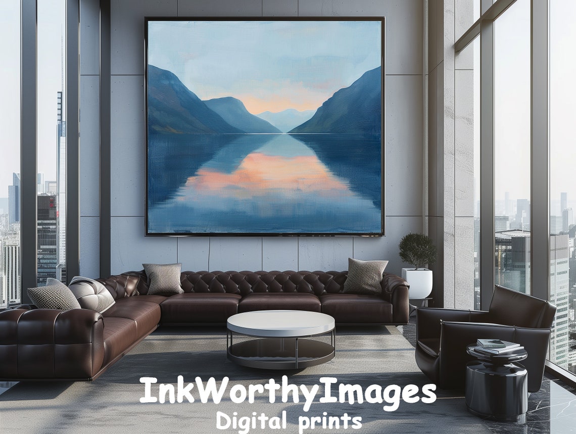 Tranquil Mountain Lake Sunset Art Print - Image 2
