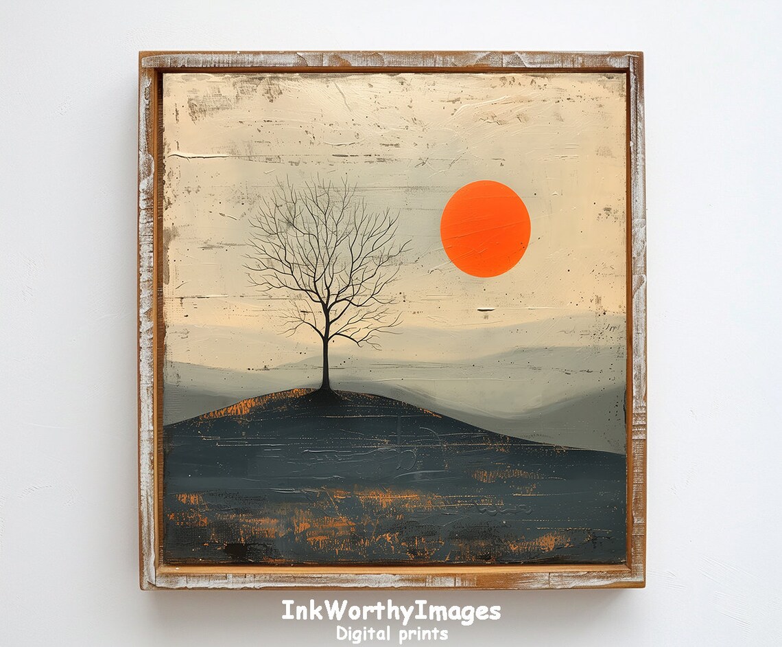 Minimalist Tree Sunset, Modern Landscape Art - Image 2