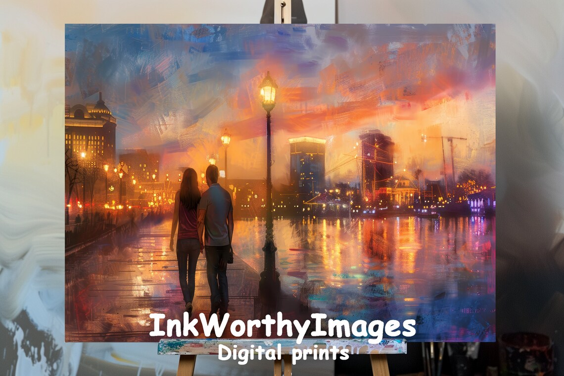 Evening Stroll By The City Lights, Urban Romance