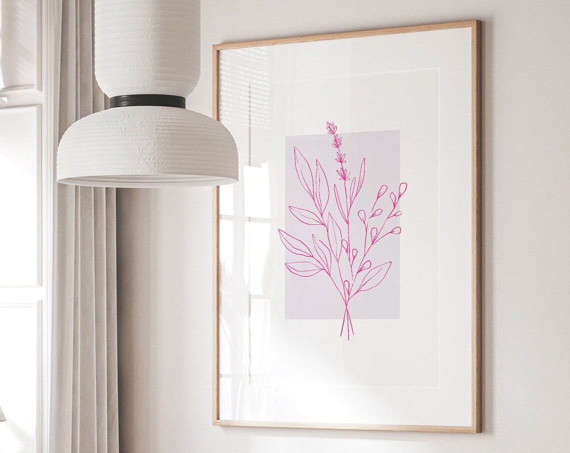 Pink Botanical Line Drawing Minimalist Floral Decor Art Poster - Image 2