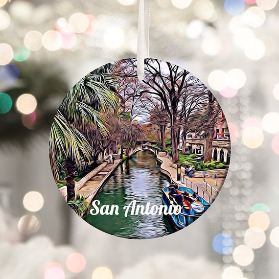 San Antonio Texas River Walk Canal Boat Round Ornament Poster