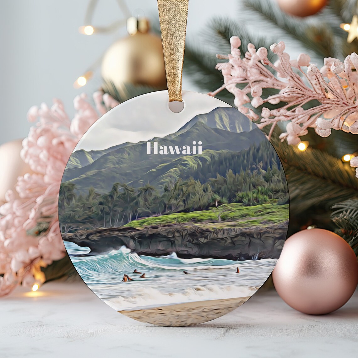 Hawaii Tropical Surf Beach Christmas Ornament Travel Art Print